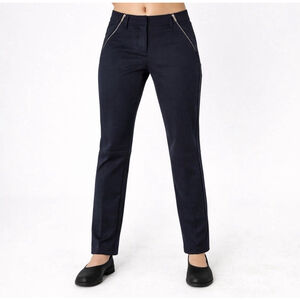 Anatomie Mid Rise Peggy DBL Zip Jersey Knit Commuter Pants Navy LG Pull On Ankle